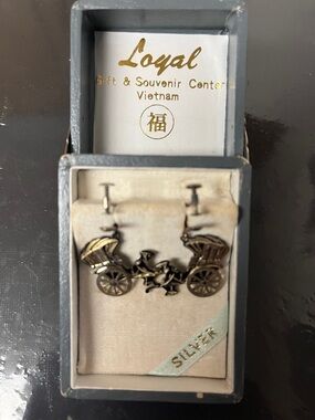 Vintage sterling Silver-tone Rickshaw  - earrings Vietnam era Souvenir